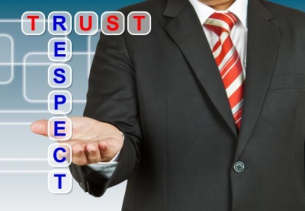 Trust and Respect words with person in business suit