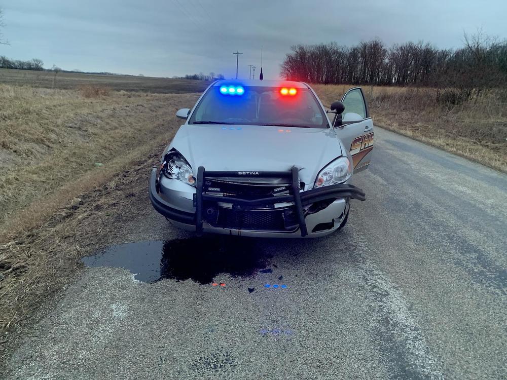 Deputy Wilson's patrol car damaged after hitting a deer